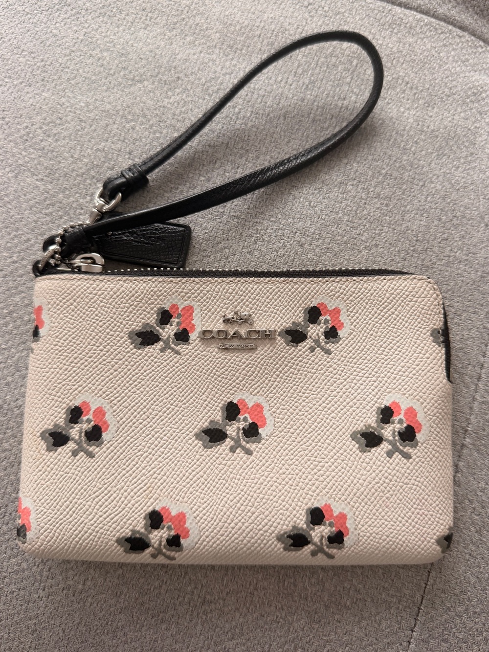 Coach Cream Floral Wristlet with Black Strap